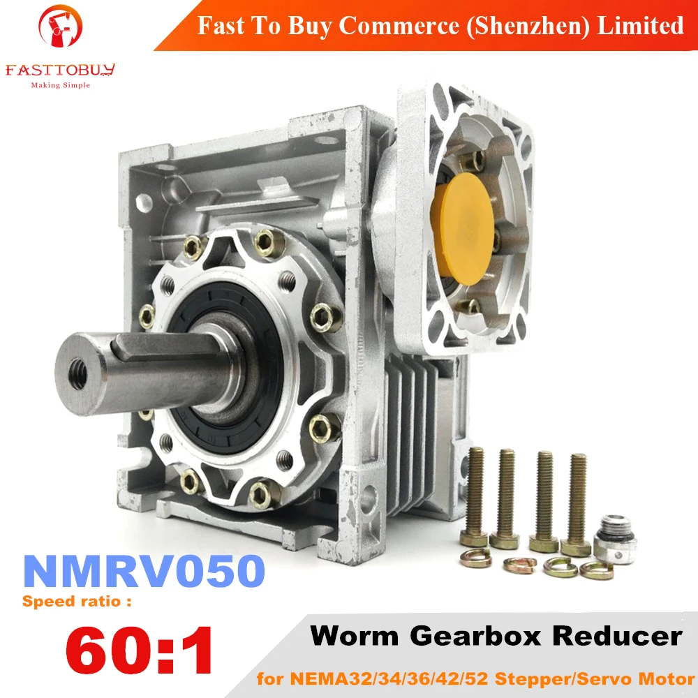 Прямоугольный редуктор NMRV050 передаточное число 60:1 входное отверстие 14/19 мм для