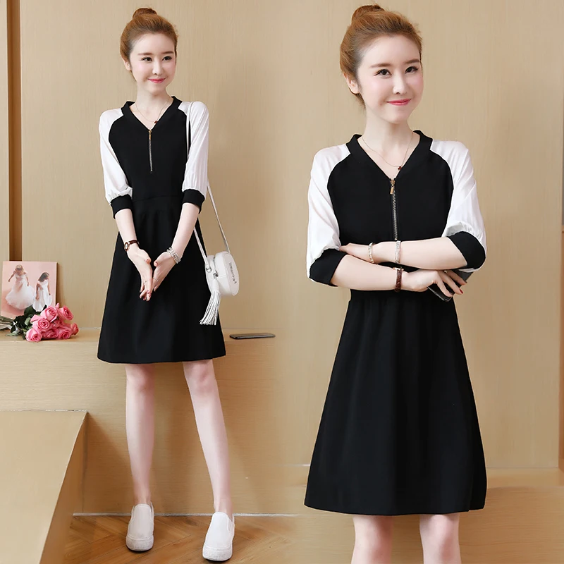 Sping Fashion Work Casual Streetwear V-neck Knee-length A-line 7-point Sleeve Zipper Simple Plus Size Woman Cocktail Dress
Sping Fashion Work Casual Streetwear V-neck Knee-length A-line 7-point Sleeve Zipper Simple Plus Size Woman Cocktail Dress
