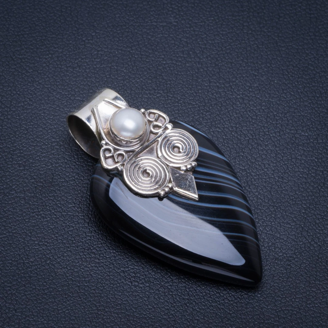 Natural Botswana Agate and River Pearl Handmade Unique 925 Sterling Silver Pendant 1.5" B3056
Natural Botswana Agate and River Pearl Handmade Unique 925 Sterling Silver Pendant 1.5" B3056