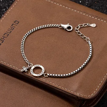 S925 Sterling Silver Bracelet Vintage Cross Circle Bracelets Bangle Silver Box Chain Simple Girlfriends Hand Jewelry
S925 Sterling Silver Bracelet Vintage Cross Circle Bracelets Bangle Silver Box Chain Simple Girlfriends Hand Jewelry