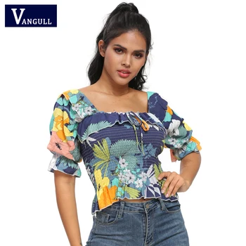 Vangull Summer New Floral print Chiffon Short tops Slim Flare short sleeve Elastic blouse Vintage Square collar Lotus leaf shirt
Vangull Summer New Floral print Chiffon Short tops Slim Flare short sleeve Elastic blouse Vintage Square collar Lotus leaf shirt