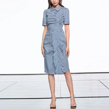 Seifrmann Office Party Dress Women Summer Fashion Designer Blue Striped Notched Elegant Ruffles Ladies Slim Midi Dress Vestoidos
Seifrmann Office Party Dress Women Summer Fashion Designer Blue Striped Notched Elegant Ruffles Ladies Slim Midi Dress Vestoidos
