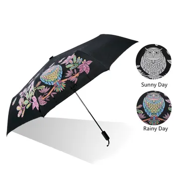 Originality Owl Pattern Umbrella Change Color In Rain Black Technology Small UV Umbrella Rain Women Black Fold Umbrella Umbrela
Originality Owl Pattern Umbrella Change Color In Rain Black Technology Small UV Umbrella Rain Women Black Fold Umbrella Umbrela