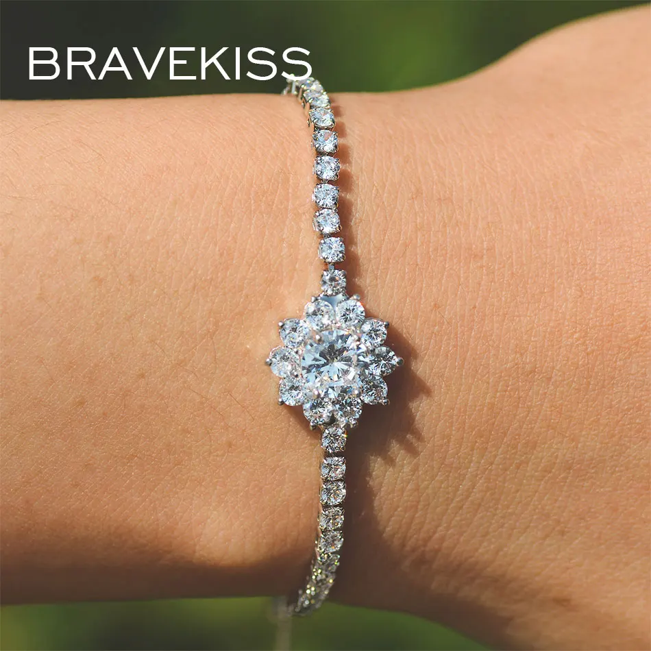 

Bravekiss Charm Friends Clear Flower Bracelets Fashion Tennis White Bracelets for Women CZ Crystal Jewelry Cubic Zircon UB0194