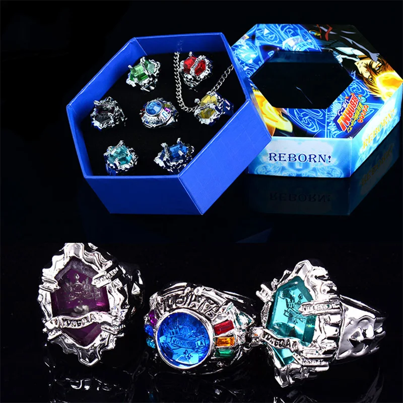 7pcs/set Anime Hitman Reborn Vongola family Varia XANXUS/Squalo/Marmo/Belphegor 7 keepers Jewelry Ring for Cosplay Accessories
7pcs/set Anime Hitman Reborn Vongola family Varia XANXUS/Squalo/Marmo/Belphegor 7 keepers Jewelry Ring for Cosplay Accessories