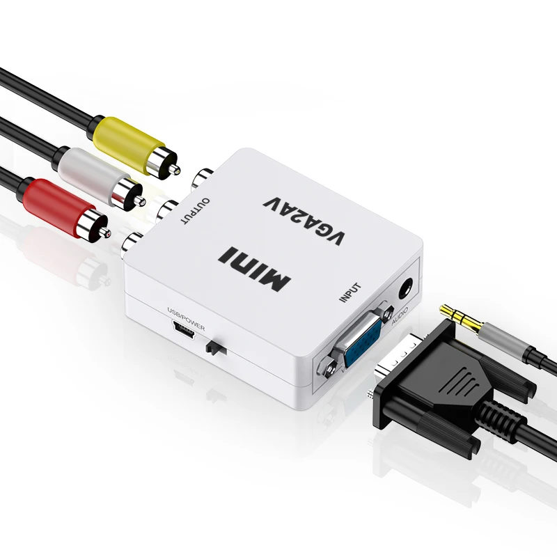 VGA to AV Mini Converter with 3.5mm Audio 1080P HD Video Scaler Adapter PC to TV VGA2AV With USB Cable
VGA to AV Mini Converter with 3.5mm Audio 1080P HD Video Scaler Adapter PC to TV VGA2AV With USB Cable