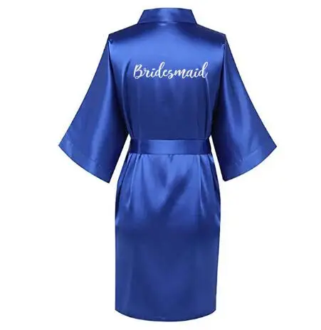 

new royal blue bride robe white letter kimono satin dressing women bridal wedding robes bridesmaid team bride gift robes