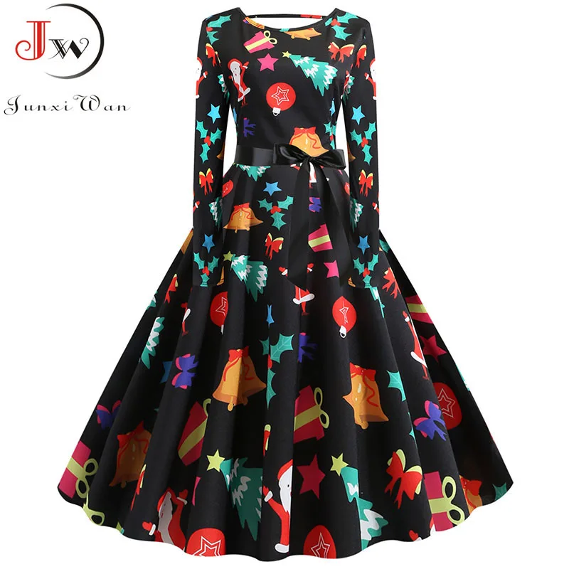 Women Autumn Vintage Christmas Dress Casual Print Long Sleeve Pin Up Vestidos Evening Party Rockabilly Winter Dress Plus Size 
Women Autumn Vintage Christmas Dress Casual Print Long Sleeve Pin Up Vestidos Evening Party Rockabilly Winter Dress Plus Size