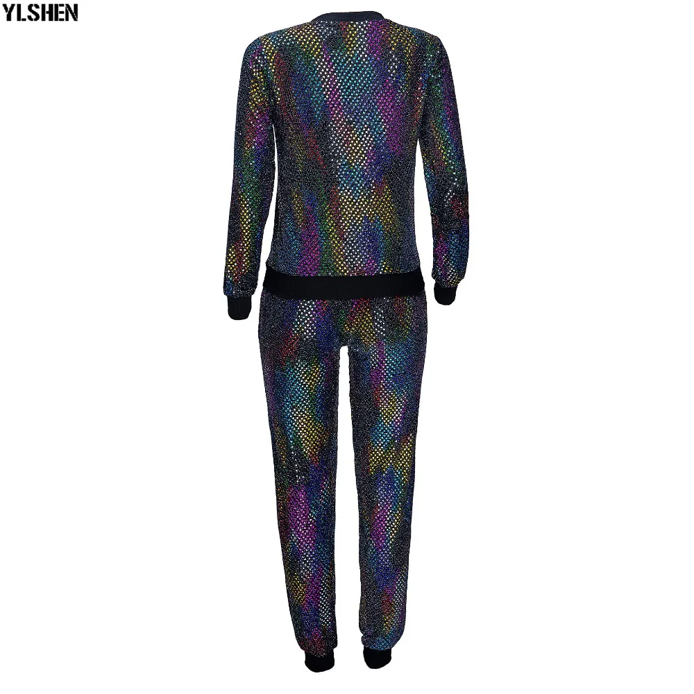 2 Two Piece Set Women Tracksuit Sexy Sequins Long Sleeve Clothes Plus Size Club Outfits Tops +Pants Sweat Suits Matching Sets 45
