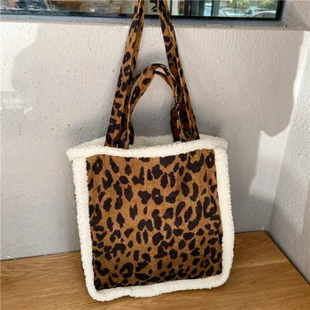 Women Lamb Like Fabric Shoulder Bag Fluffy Fur Leopard Print Corduroy Tote Handbags Large Capacity Girls Cute School Hand Bag 
Women Lamb Like Fabric Shoulder Bag Fluffy Fur Leopard Print Corduroy Tote Handbags Large Capacity Girls Cute School Hand Bag