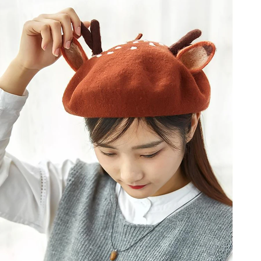 Retro Handmade Wool Hats Antler Ears Design Women Berets Christmas Winter Wool Warm Beret For Girl Birthday Present Beret 2019
Retro Handmade Wool Hats Antler Ears Design Women Berets Christmas Winter Wool Warm Beret For Girl Birthday Present Beret 2019