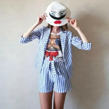 2PCS Women Vintage Striped Long Sleeve Set Top Shorts Outfit Jacket Coat Pants Fashion Striped Loose Suit Jacket With Short Suit
2PCS Women Vintage Striped Long Sleeve Set Top Shorts Outfit Jacket Coat Pants Fashion Striped Loose Suit Jacket With Short Suit