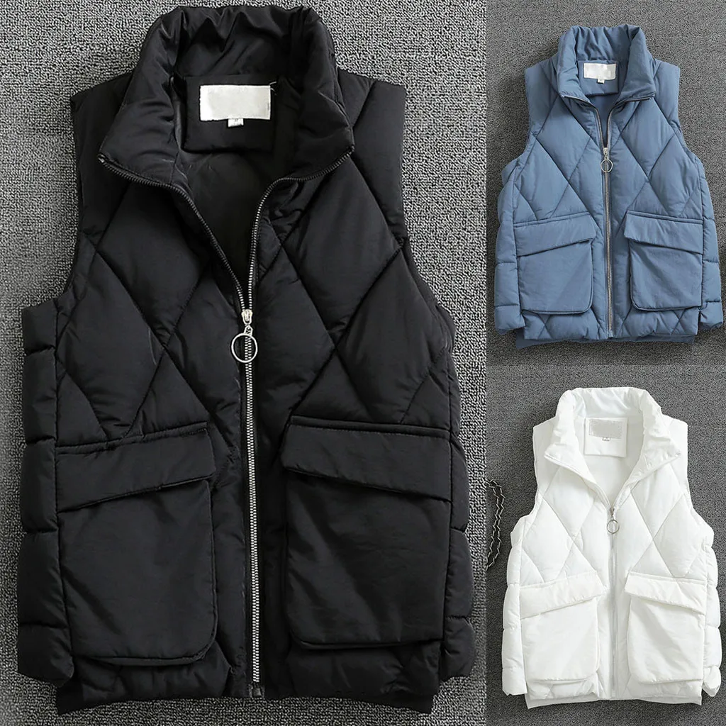 2019 Women Sleeveless Pockets Vest Jacket Winter Vest Female Slim Vest Solid Zipper Warm Waistcoat Colete Feminino Gilet
2019 Women Sleeveless Pockets Vest Jacket Winter Vest Female Slim Vest Solid Zipper Warm Waistcoat Colete Feminino Gilet