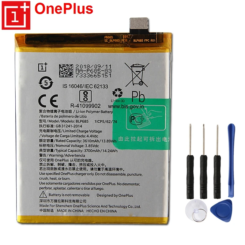 OnePlus Original Replacement Phone Battery BLP685 For OnePlus 6T 1+6T Authentic Phone Batteries 3700mAh 
OnePlus Original Replacement Phone Battery BLP685 For OnePlus 6T 1+6T Authentic Phone Batteries 3700mAh