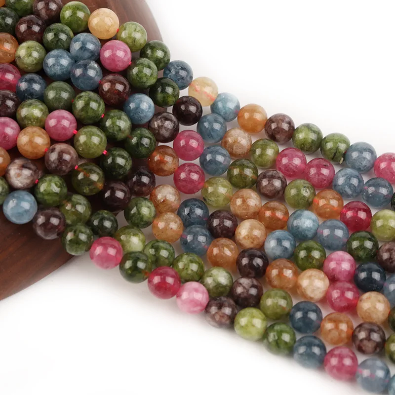

6/8/10mm Natural Tourmaline Stone Beads Round Loose Spacer Good Luck Gemstone Bead For Jewelry Making DIY Bracelet Necklace 15''