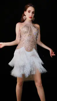 Flashing Rhinestones Chains Dress Women's Birthday Celebrate White Fringes Outfit Dancer Clothes Bar Prom Dress
Flashing Rhinestones Chains Dress Women's Birthday Celebrate White Fringes Outfit Dancer Clothes Bar Prom Dress