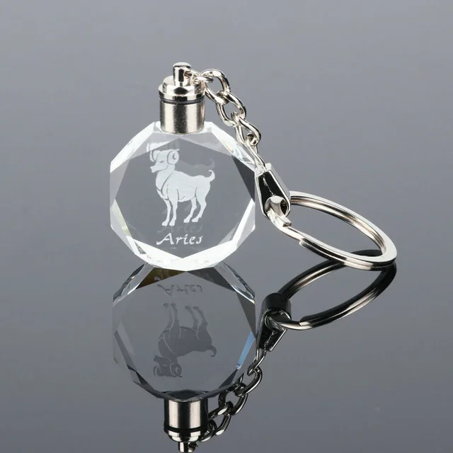 crystal 12 constellation key chain laser engraved colorful led