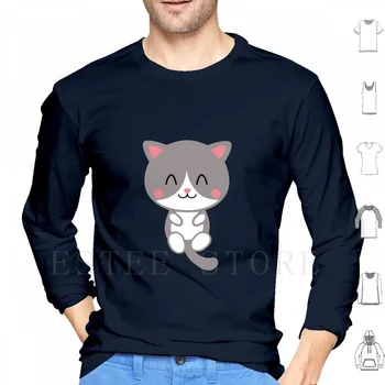 귀여운 웃는 고양이 키즈 셔츠 디자인 후드, 긴 소매 고양이 귀여운 아이디어 모피 코 동물 애완 동물 소녀 어린이
