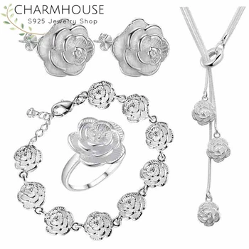 Charmhouse Silver 925 Jewelry Sets For Women Rose Flower Bracelet Ring Earrings Necklace 4 pcs Costume Jewelery Set Bijoux
Charmhouse Silver 925 Jewelry Sets For Women Rose Flower Bracelet Ring Earrings Necklace 4 pcs Costume Jewelery Set Bijoux