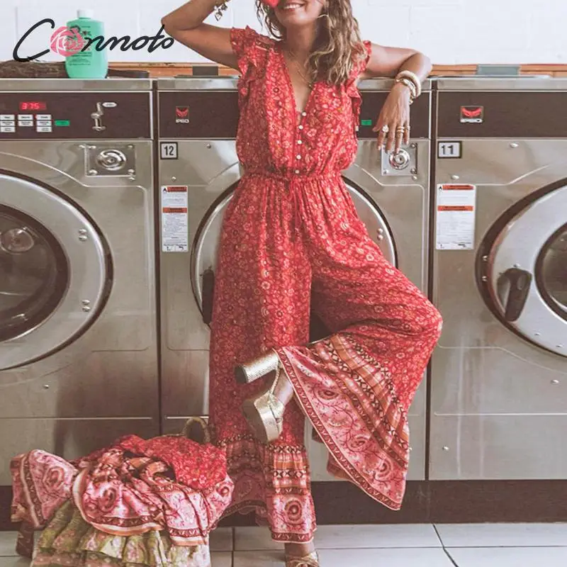 Conmoto Casual Boho Print Red Jumpsuit Women Summer Casual V Neck High Waist Lace up Long Rompers Lady Wide Leg Holiday Jumpsuit
Conmoto Casual Boho Print Red Jumpsuit Women Summer Casual V Neck High Waist Lace up Long Rompers Lady Wide Leg Holiday Jumpsuit