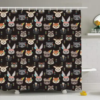 Shower Curtain Set with Hooks 72x72 Retro Tribal Face Woodland Backdrop Animals Arrow Pattern Head Characters Cute Geometric
Shower Curtain Set with Hooks 72x72 Retro Tribal Face Woodland Backdrop Animals Arrow Pattern Head Characters Cute Geometric