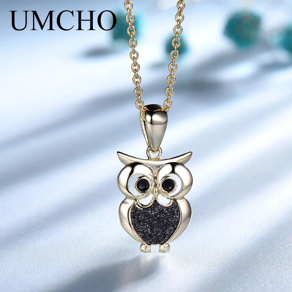 

UMCHO Glitter Owl Design Pendant Necklaces 925 Sterling Silver For Women Birthday Party Gift Nighthawk Fine Jewelry