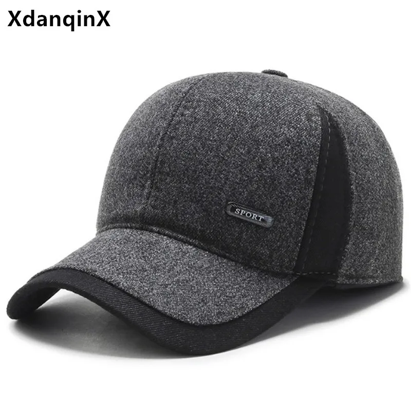 

XdanqinX Winter Senior Hats Men's Thermal Earmuffs Hat Thick Warm Baseball Caps For Men Adjustable Size Sports Cap Snapback Cap