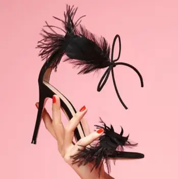 Feather lace up women sandals 2020 high heels ankle strappy summer style fringe wedding party shoes woman
Feather lace up women sandals 2020 high heels ankle strappy summer style fringe wedding party shoes woman