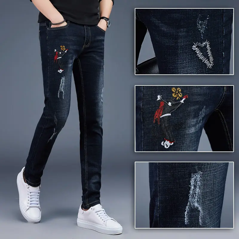 European and American men's casual pants personality youth slim men's trousers foot pants autumn and winter popular ripped jeans
European and American men's casual pants personality youth slim men's trousers foot pants autumn and winter popular ripped jeans