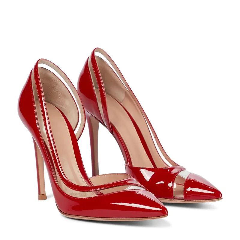 Spring red patent leather pointed transparent pvc stitching stilettos banquet dress large size all-match women's single shoes
Spring red patent leather pointed transparent pvc stitching stilettos banquet dress large size all-match women's single shoes