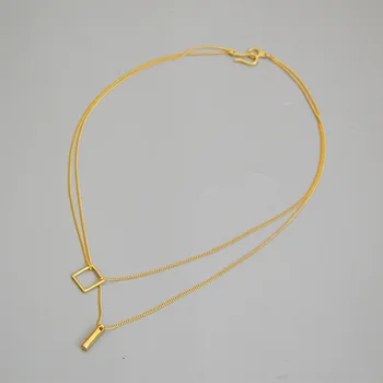 Jewelry commuting Golden simple geometric square pendant asymmetric double-layer necklace
Jewelry commuting Golden simple geometric square pendant asymmetric double-layer necklace