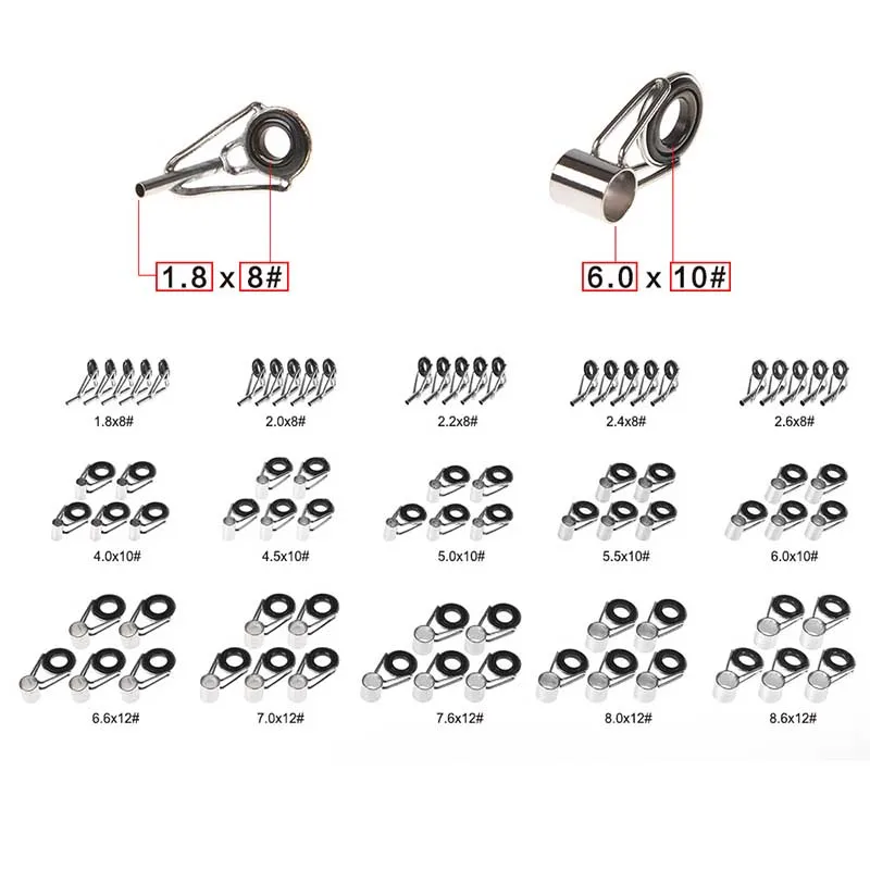 75Pcs Ceramic 15 Sizes Fishing Rod Guide Tips Set Top Eye Rings Line Repair Kit
75Pcs Ceramic 15 Sizes Fishing Rod Guide Tips Set Top Eye Rings Line Repair Kit
