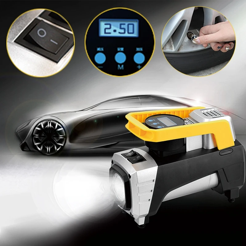 Air Compressor Pump Inflator Digital Tire DC 12V 120W 150 PSI Car Air Pump with Auto Shut Off Gauge and Powerful Emergency
Air Compressor Pump Inflator Digital Tire DC 12V 120W 150 PSI Car Air Pump with Auto Shut Off Gauge and Powerful Emergency