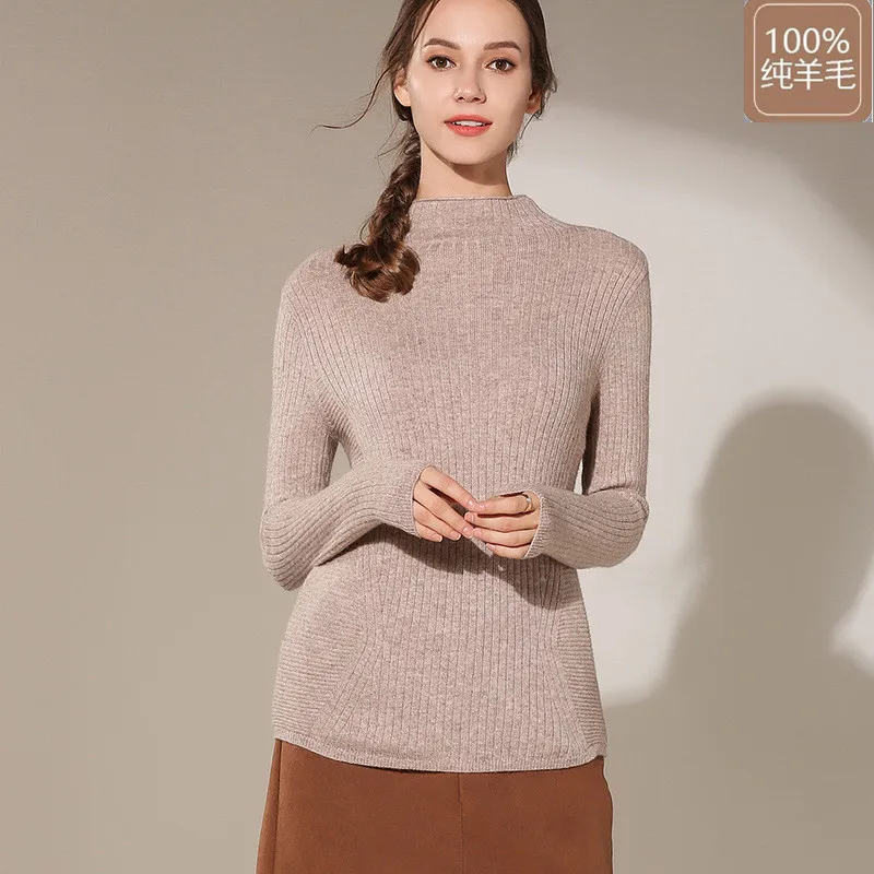 

19 New Style Common Style Pullover Knitted Fully Woollen Sweater Women's Slim Fit Knit Low Waist Jersey Half-Turtle-Neck Long Sl