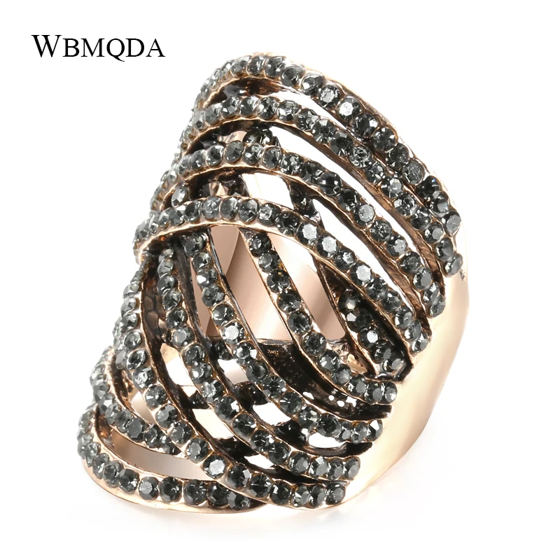 Wbmqda Luxury Punk Big Ring Geometric Cross Gray Crystal Women Party Accessories Gold Color Vintage Wedding Jewelry Gift | Украшения и