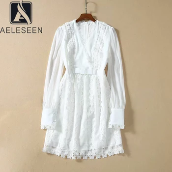 AELESEEN 2020 Spring New Fairy Style A-Line Runway Dresses Elegant Lantern Sleeve Luxury Butterfly Pattern Lace Mini Dress 
AELESEEN 2020 Spring New Fairy Style A-Line Runway Dresses Elegant Lantern Sleeve Luxury Butterfly Pattern Lace Mini Dress