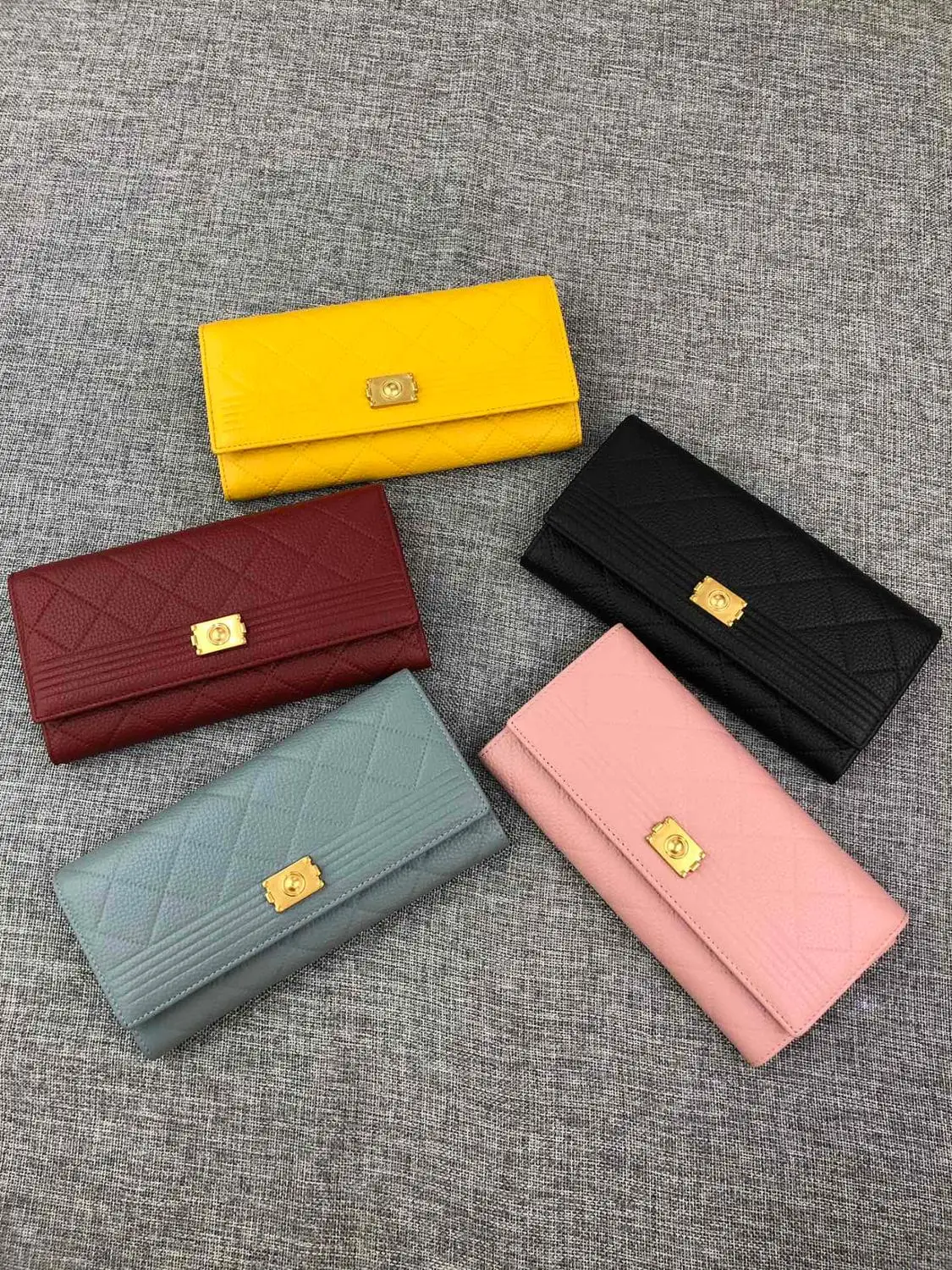

free shipping 2020 the new style fashion and nice diamond lattice genuine cow leather women long wallet 5 color 19cm