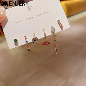 ANENJERY Colorful Rainbow Zircon 6-piece Earrings Set Red Lips Blue Eyes Hoop Earrings for Women Fancy Gifts Jewelry S-E1287
ANENJERY Colorful Rainbow Zircon 6-piece Earrings Set Red Lips Blue Eyes Hoop Earrings for Women Fancy Gifts Jewelry S-E1287