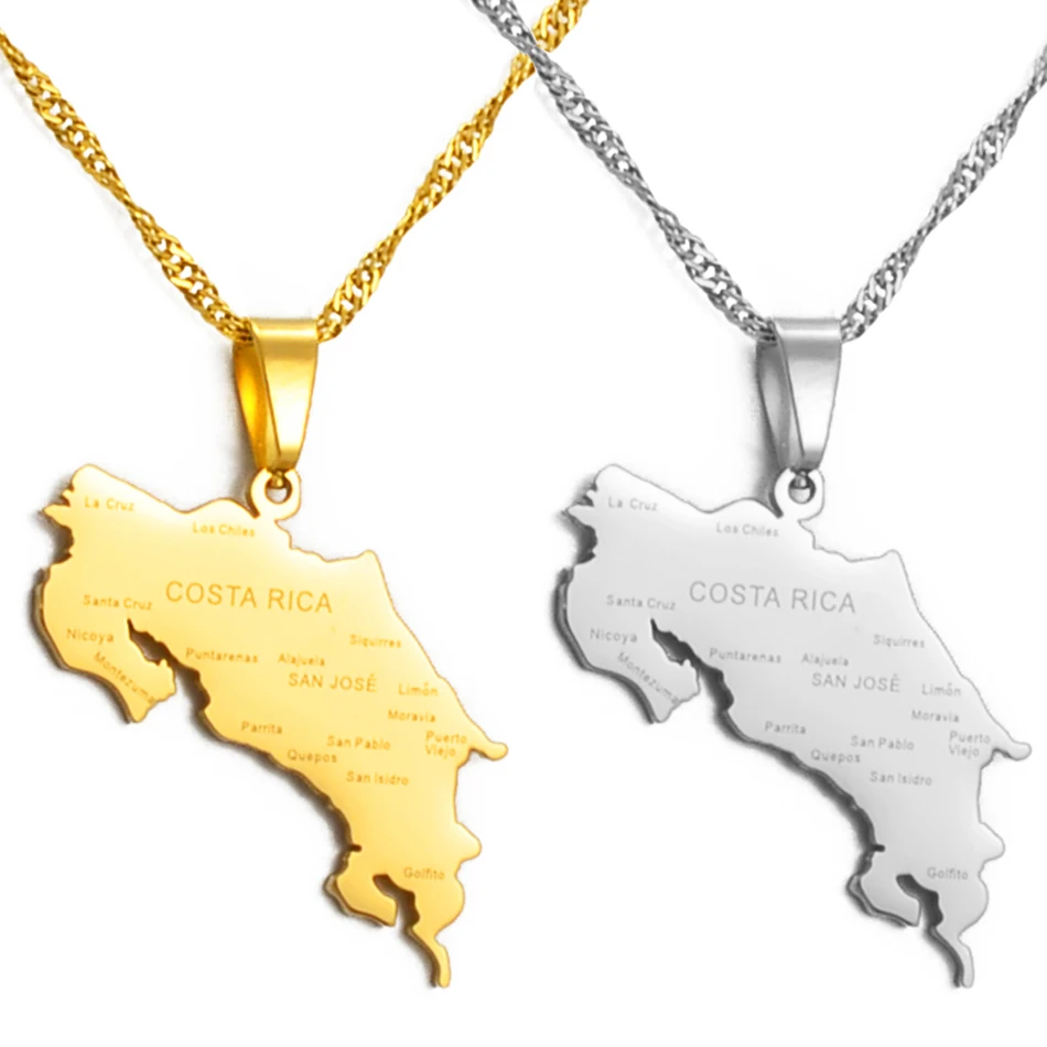 Ожерелье Anniyo Коста-Рики серебристого/золотистого цвета подвеска с картой и