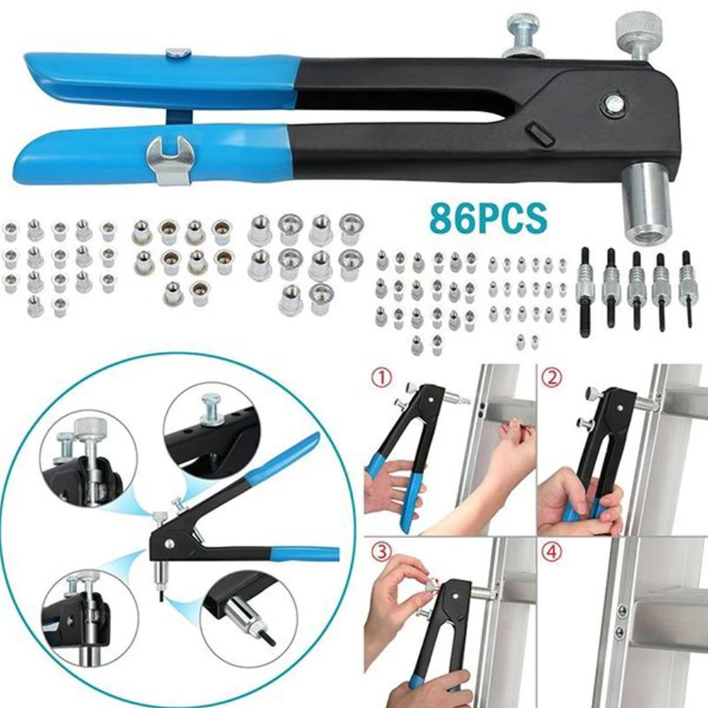 86pcs/set M3-M8 Hand Riveter Nut Kit Threaded Nut Rive Tool with Rivnut Nutsert Riveting Kit Household Repair Tools
86pcs/set M3-M8 Hand Riveter Nut Kit Threaded Nut Rive Tool with Rivnut Nutsert Riveting Kit Household Repair Tools