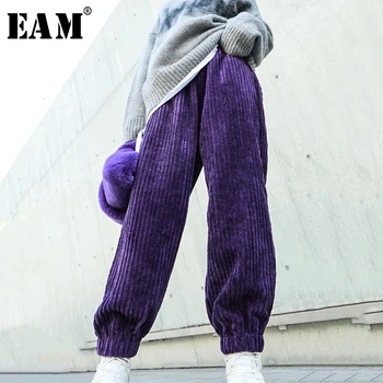 

[EAM] High Elastic Waist Black Long Corduroy Wide Leg Trousers New Loose Fit Pants Women Fashion Spring Autumn 2020 19A-a322