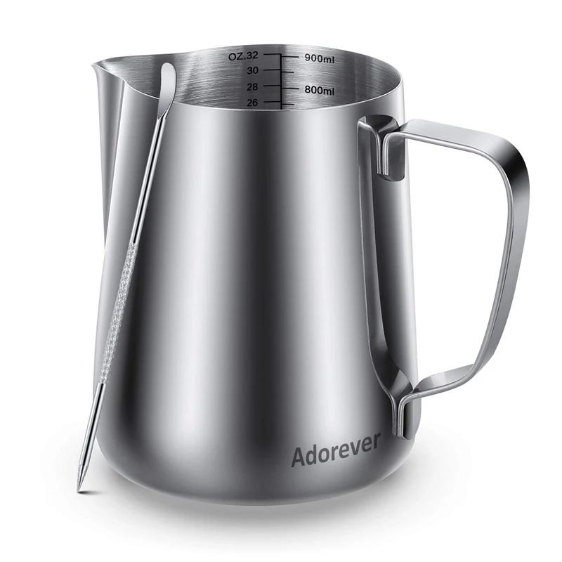 Milk Jug, 900ml Handheld Coffee Creamer Milk Frothing Pitcher Jug Cup With Measurement Mark And Latte Art Pen, Milk Pitcher Jugs
Milk Jug, 900ml Handheld Coffee Creamer Milk Frothing Pitcher Jug Cup With Measurement Mark And Latte Art Pen, Milk Pitcher Jugs