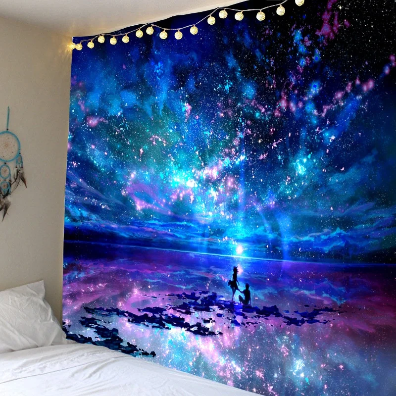 

SepYue Starry Sky Psychedelic Tapestry Wall Room Decoration Aesthetic Boho Decor Hippie Bohemian Aurora Macrame Wall Hanging