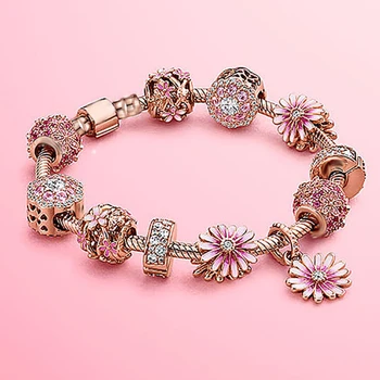 Pandor Spring Collection Pink European Pulsera for Women Jewelry Charms DIY Temperament Daisy Flower Beads Pendant Girl Bracelet
Pandor Spring Collection Pink European Pulsera for Women Jewelry Charms DIY Temperament Daisy Flower Beads Pendant Girl Bracelet