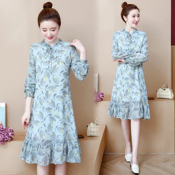 Will spring a new chiffon printing render blue fungus with long sleeves loose fishtail dress Chinese style dress 
Will spring a new chiffon printing render blue fungus with long sleeves loose fishtail dress Chinese style dress