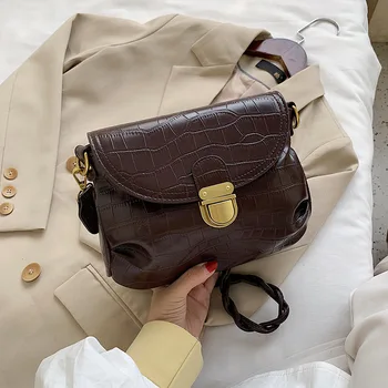 

women high quality classic vintage leather shoulder bag INS ladies fashion crocodile pattern working simple lock underarm bag
