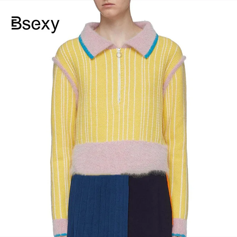 2019 Autumn Winter Turn DOwn Collar Half Zipper Sweater Women Jumper Color Block Striped Faux Milk Knitted Pullover Casual Tops
2019 Autumn Winter Turn DOwn Collar Half Zipper Sweater Women Jumper Color Block Striped Faux Milk Knitted Pullover Casual Tops
