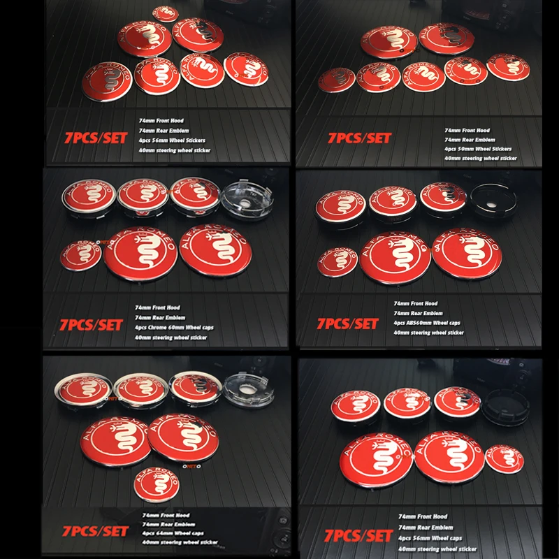 Red 7pcs Car Kit Emblem 74mm/40mm/50mm/56mm/60mm/64mm Front/rear Emblem Wheel Center Cap Accessorie Fit for Mito 147 156 159 166
Red 7pcs Car Kit Emblem 74mm/40mm/50mm/56mm/60mm/64mm Front/rear Emblem Wheel Center Cap Accessorie Fit for Mito 147 156 159 166