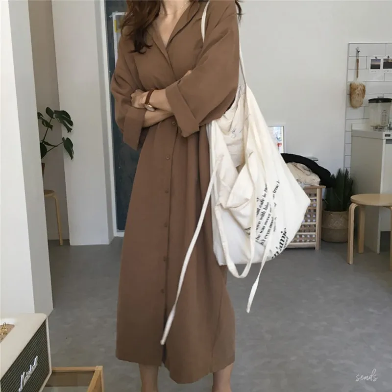 Autumn dress 2019 New Loose Turn-collar Dresses/Long Windswear Dresses with Belts Received
Autumn dress 2019 New Loose Turn-collar Dresses/Long Windswear Dresses with Belts Received