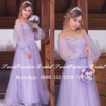 2020 Lavender Tulle Bridesmaid Dresses With Bishop Long Sleeves Off Shoulder Sweetheart A Line Wedding Party Dress Vestidos
2020 Lavender Tulle Bridesmaid Dresses With Bishop Long Sleeves Off Shoulder Sweetheart A Line Wedding Party Dress Vestidos